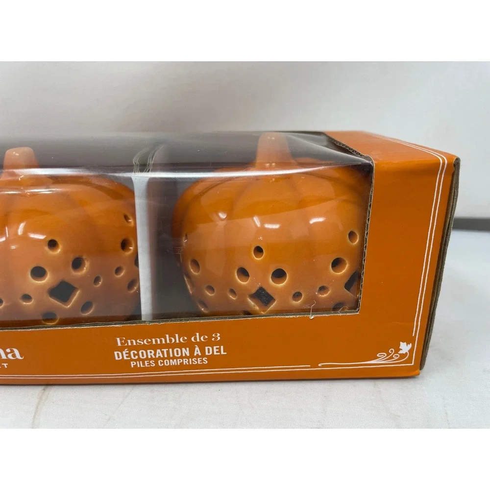 Martha Stewart Set of 3 LED Decor‎ Pumpkin Tealight Candle Holders Halloween